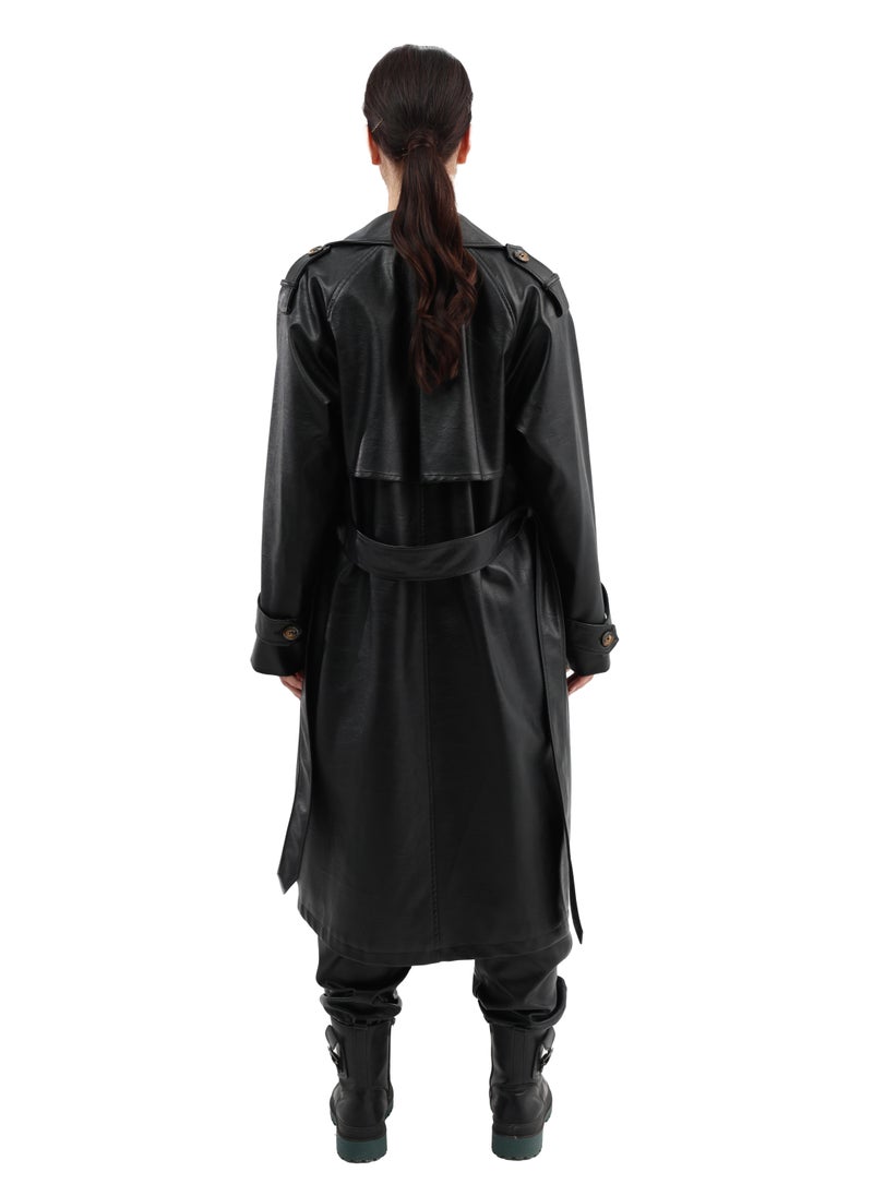 ASTK Faux leather classicTrench coat  - Image 3