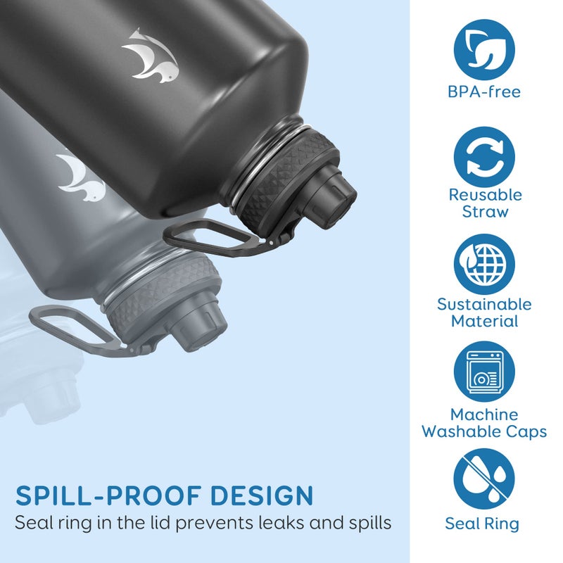 Coolflask Gallon Water Bottle Insulated with Straw&3 Lids, 128 oz Water Jug Large Stainless Steel Metal Vacuum Wide Mouth for Sports, Gym or Office, Non-BPA Keep Cold 48H Hot 24H, Magic Black - Image 4