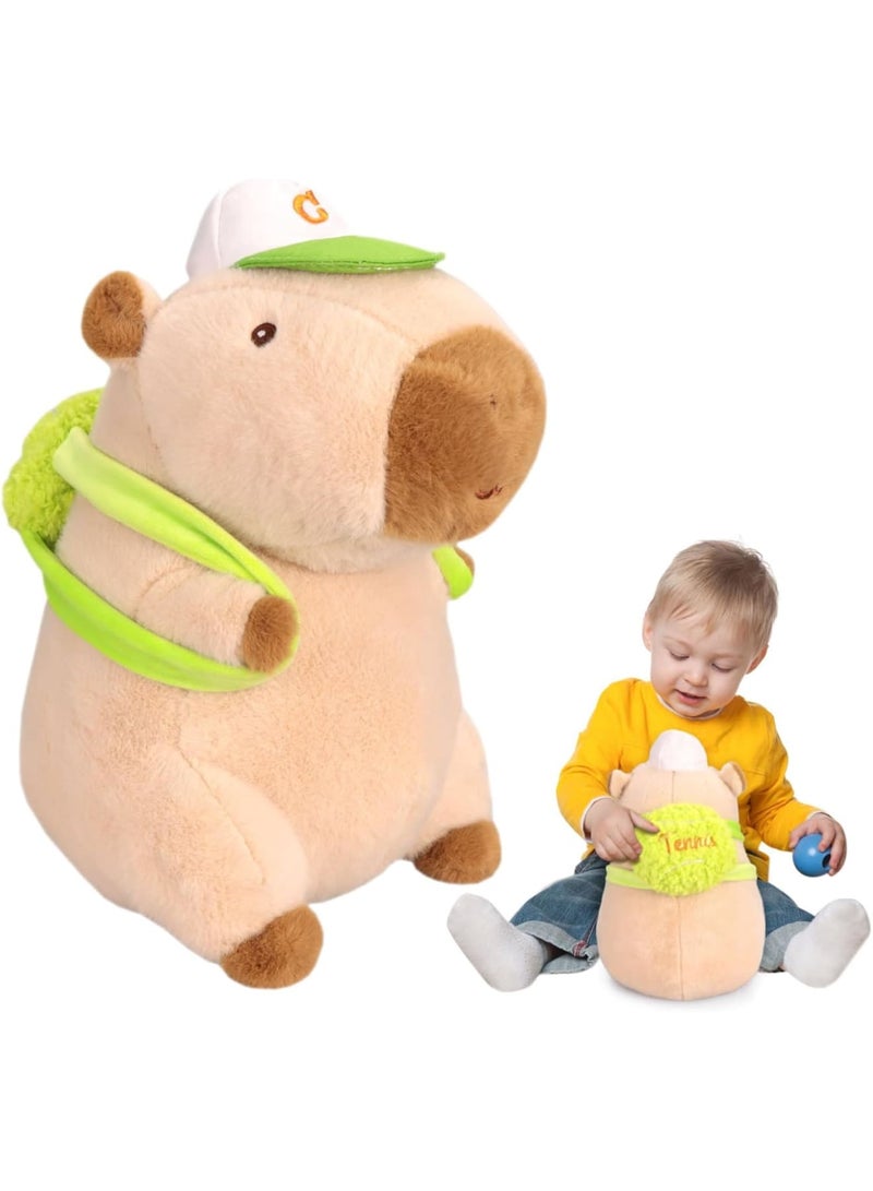 Zikra Capybara Plush Kawaii Capybara Stuffed Aniamls with Green Tennis Backpack Capybara Toys Hugging Gifts Capybara Plushie Doll Pillow for Kids - 13.8Inch - Image 1