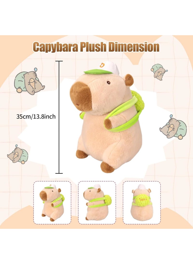 Zikra Capybara Plush Kawaii Capybara Stuffed Aniamls with Green Tennis Backpack Capybara Toys Hugging Gifts Capybara Plushie Doll Pillow for Kids - 13.8Inch - Image 2