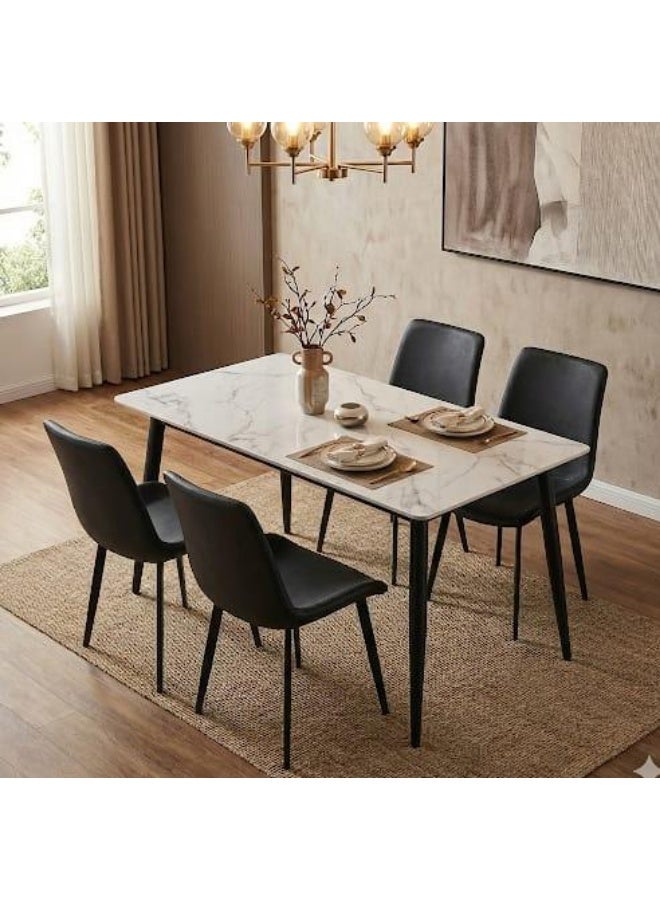 4-seater dining set: black frame with white ceramic tabletop.07100