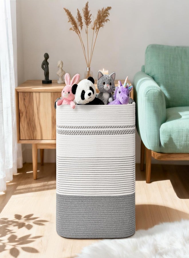 Degeyoyo Laundry Hamper, 85L Tall Laundry Basket with Leather Handles, Rectangle Large Clothes Hamper for Organizing, Cotton Woven Laundry Baskets Storage Hampers for Bedroom, Nursery, Living Room - Image 2