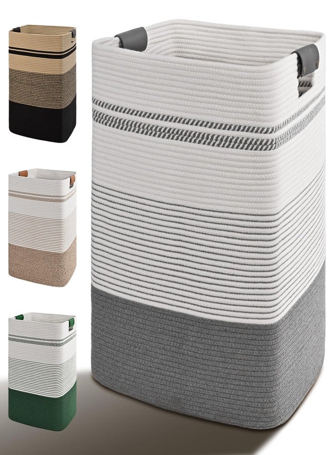 Degeyoyo Laundry Hamper, 85L Tall Laundry Basket with Leather Handles, Rectangle Large Clothes Hamper for Organizing, Cotton Woven Laundry Baskets Storage Hampers for Bedroom, Nursery, Living Room - Image 1