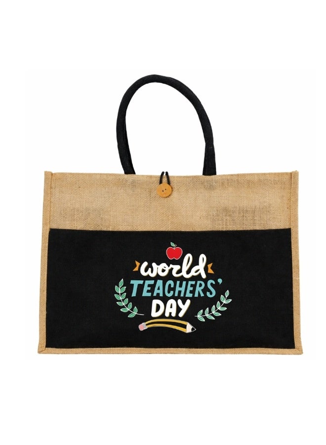 PRINTSHOP4ME Teachers Appreciation Eco-Friendly Jute Tote Bag for World Teachers Day - Reusable Grocery,Beach, and Daily Essentials Bag with Durable Handles - Ideal Teacher Gift - Image 1