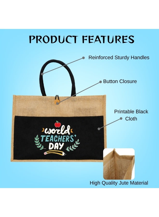 PRINTSHOP4ME Teachers Appreciation Eco-Friendly Jute Tote Bag for World Teachers Day - Reusable Grocery,Beach, and Daily Essentials Bag with Durable Handles - Ideal Teacher Gift - Image 4