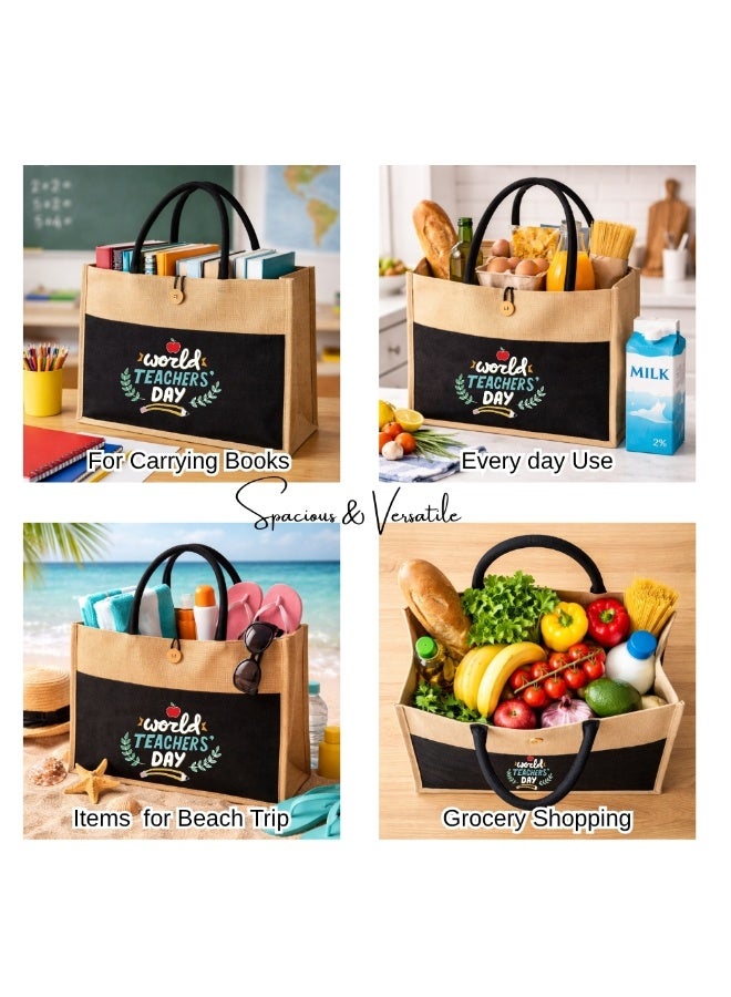 PRINTSHOP4ME Teachers Appreciation Eco-Friendly Jute Tote Bag for World Teachers Day - Reusable Grocery,Beach, and Daily Essentials Bag with Durable Handles - Ideal Teacher Gift - Image 5