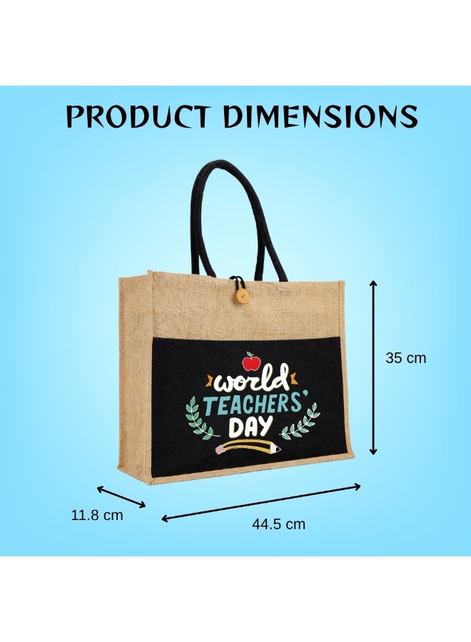 PRINTSHOP4ME Teachers Appreciation Eco-Friendly Jute Tote Bag for World Teachers Day - Reusable Grocery,Beach, and Daily Essentials Bag with Durable Handles - Ideal Teacher Gift - Image 3