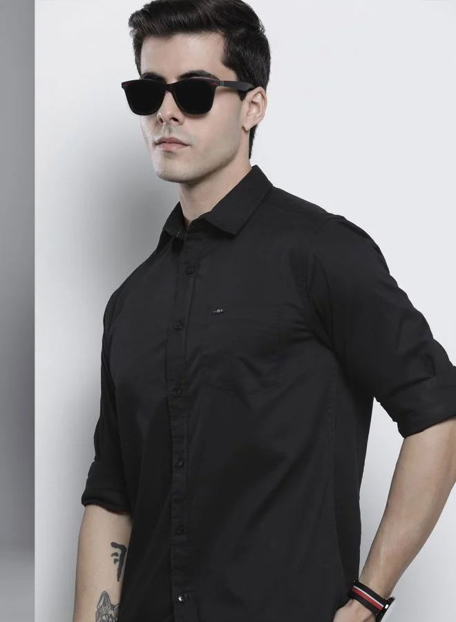 The Indian Garage Co Men Slim Fit Solid Full Sleeves Spread Collar Casual Shirt
