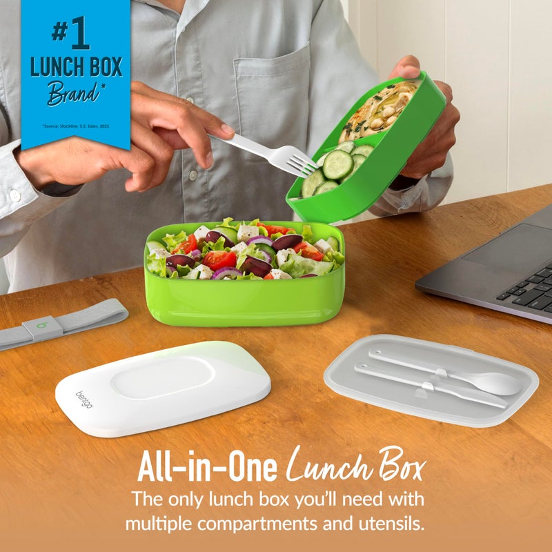 Bentgo Classic - Adult Bento Box, Stackable 3-Compartment Lunch Box with Removable Utensil Set and Sealing Strap, BPA-Free, Food Container Ideal for Meal Prep, Work, and On the Go (Green) - Image 2