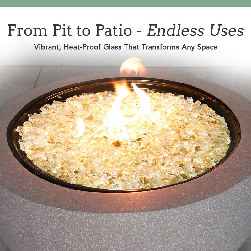 Premium Pebbles Fire Glass - Gold, 18 Pounds - 1/2 Inch High Luster Reflective Tempered Glass Fire Pit Rocks for Natural or Propane Fireplace, Safe for Outdoor and Indoor Firepits - Image 2