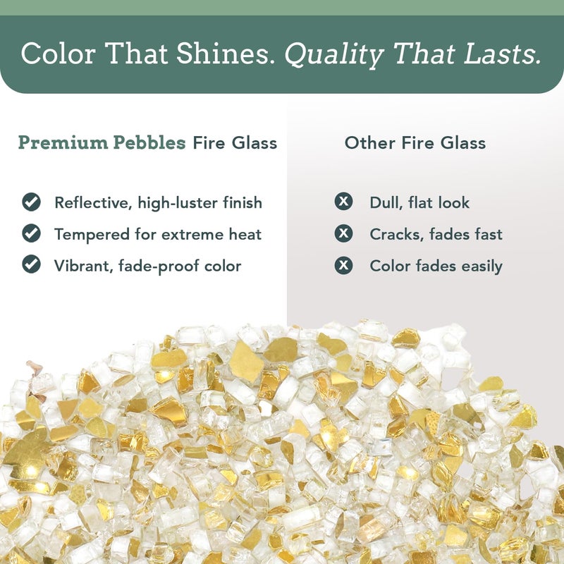 Premium Pebbles Fire Glass - Gold, 18 Pounds - 1/2 Inch High Luster Reflective Tempered Glass Fire Pit Rocks for Natural or Propane Fireplace, Safe for Outdoor and Indoor Firepits - Image 5