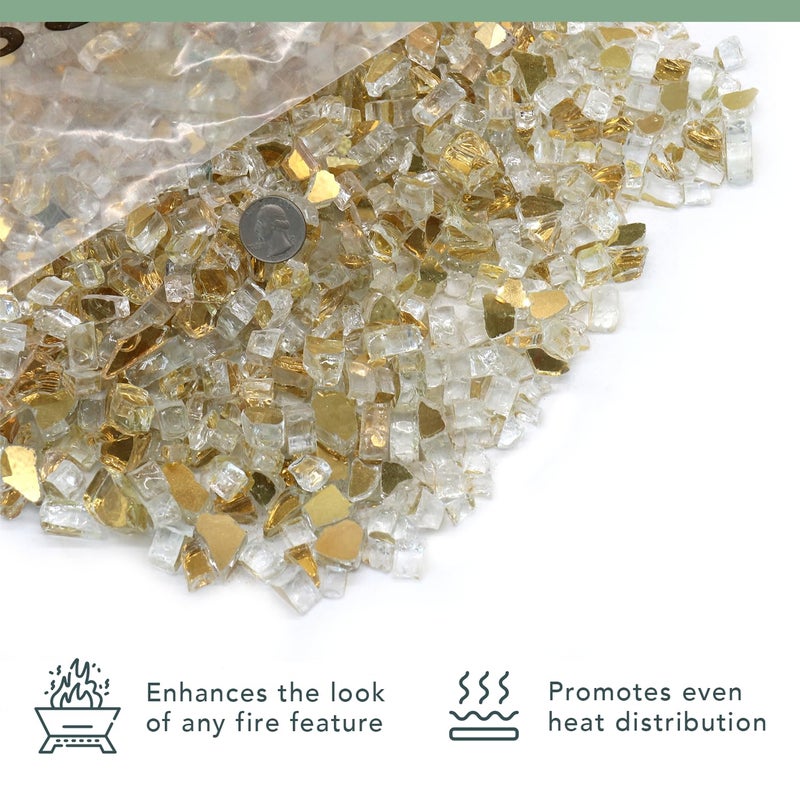 Premium Pebbles Fire Glass - Gold, 18 Pounds - 1/2 Inch High Luster Reflective Tempered Glass Fire Pit Rocks for Natural or Propane Fireplace, Safe for Outdoor and Indoor Firepits - Image 4