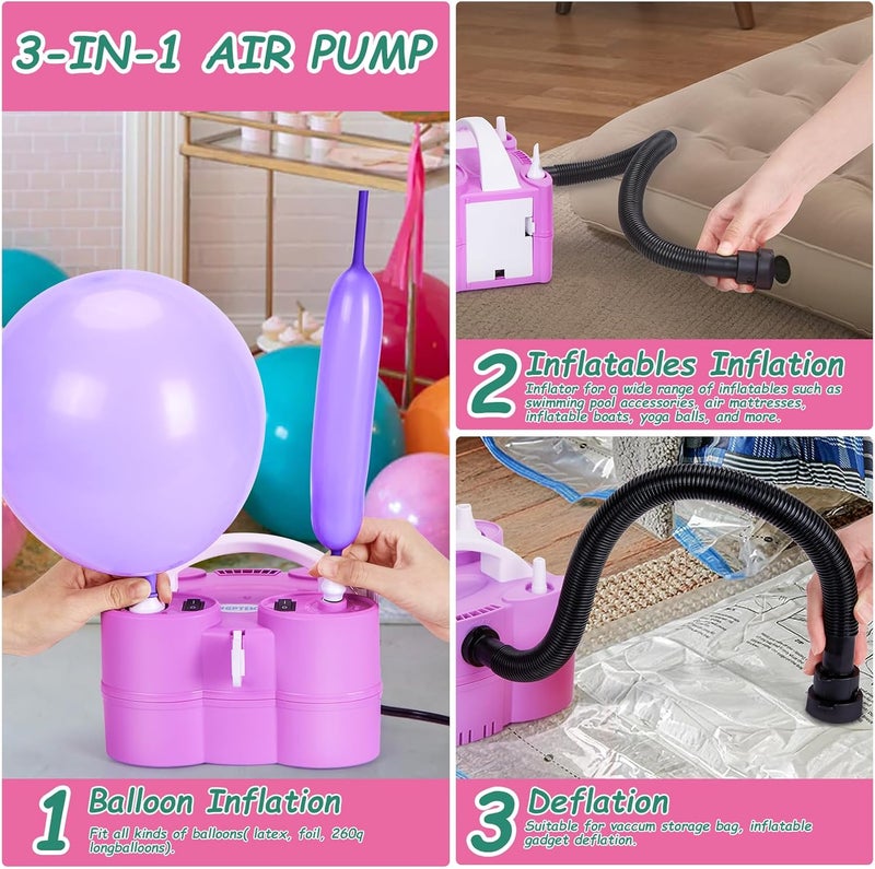 AGPtek Electric Air Balloon Pump, 110V 600W Rose Red Portable Dual Nozzle Inflator/Blower for Party Decoration - Image 3