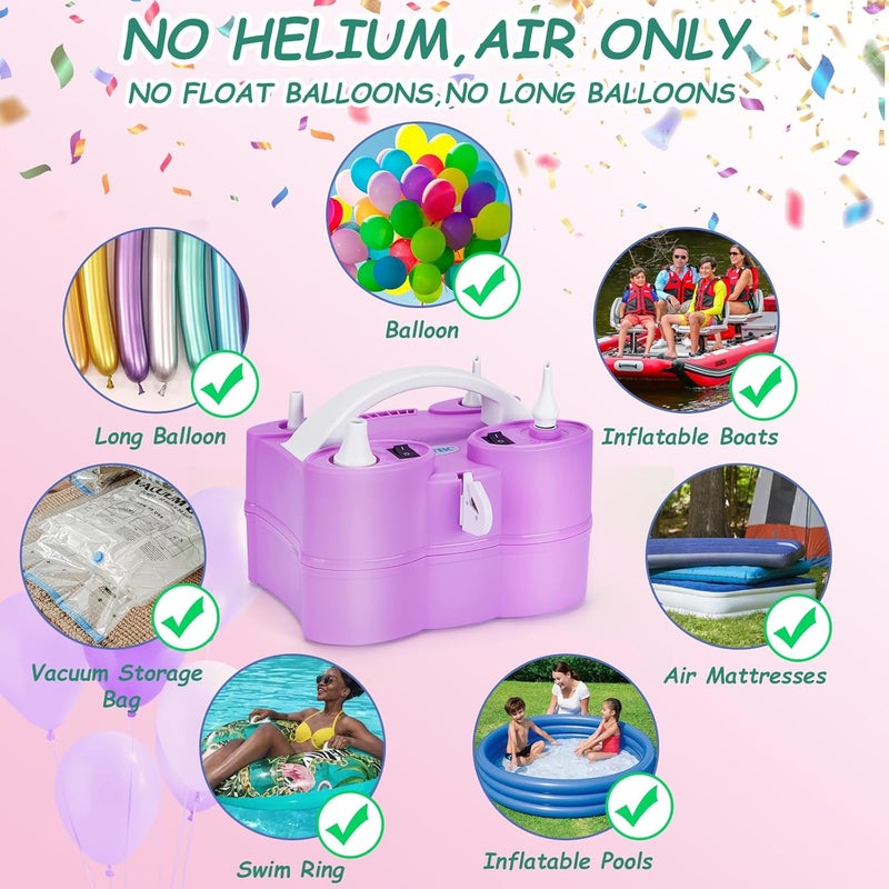 AGPtek Electric Air Balloon Pump, 110V 600W Rose Red Portable Dual Nozzle Inflator/Blower for Party Decoration - Image 2