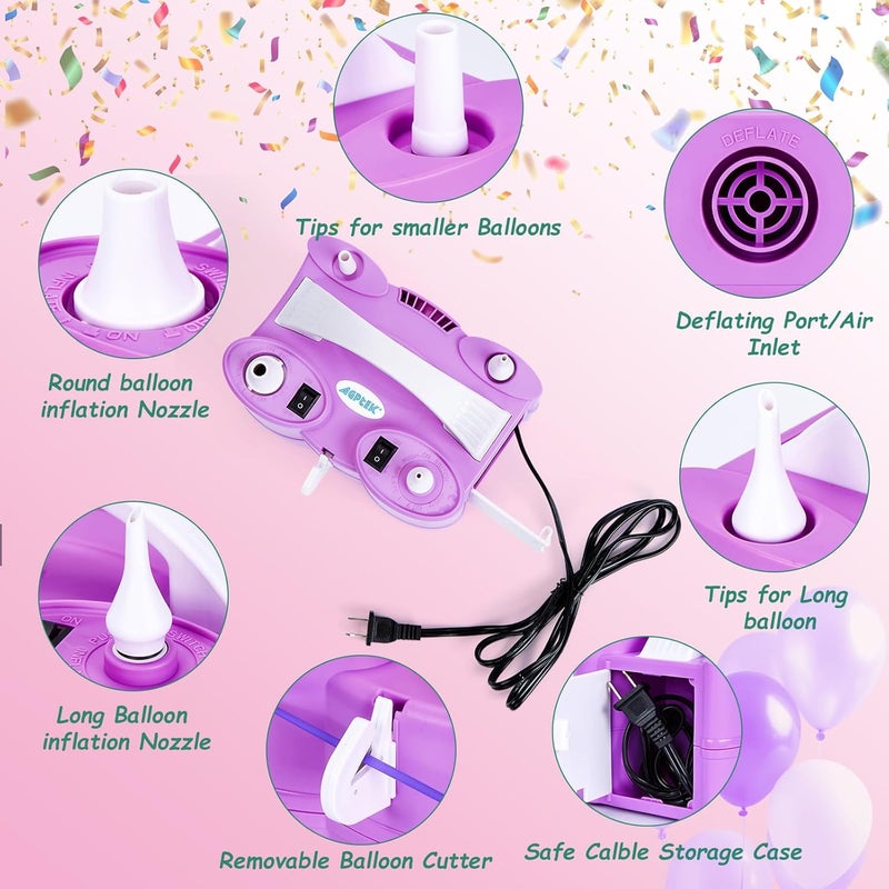 AGPtek Electric Air Balloon Pump, 110V 600W Rose Red Portable Dual Nozzle Inflator/Blower for Party Decoration - Image 4