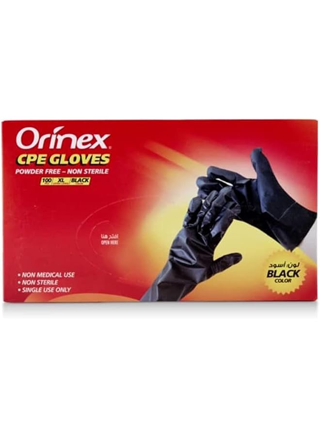 Orinex Cpe Gloves Powder Free Non Sterile Xl Black Color 100 Pcs - Image 1
