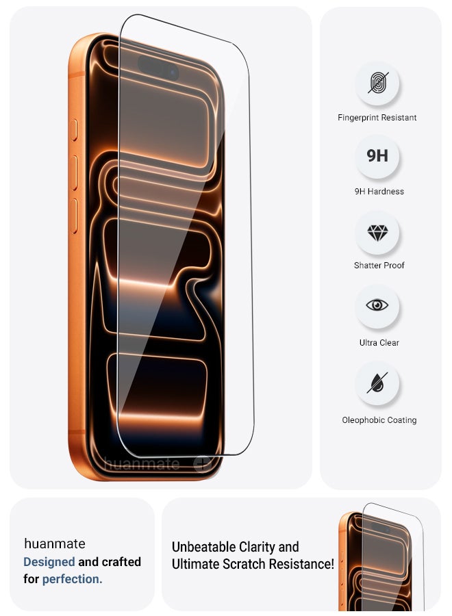 huanmate Apple iPhone 17 Pro Tempered Glass Screen Protector – High Transparency, Delicate Touch, Anti-Explosion, Smooth Arc Edges, Easy Installation, Screen Protector for Apple iPhone 17 Pro - Image 2