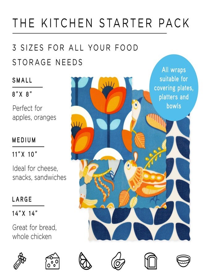 HONEYBEE WRAP Honeybee Beeswax Wraps - Kitchen Starter Pack - Certified Organic Cotton Beeswax Wrap - Reusable Beeswax Wraps for Food - Plastic Wrap & Sandwich Bags Alternative - 3 Pack - Small, Medium & Large - Image 2