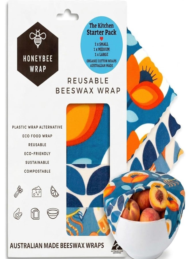 HONEYBEE WRAP Honeybee Beeswax Wraps - Kitchen Starter Pack - Certified Organic Cotton Beeswax Wrap - Reusable Beeswax Wraps for Food - Plastic Wrap & Sandwich Bags Alternative - 3 Pack - Small, Medium & Large - Image 1