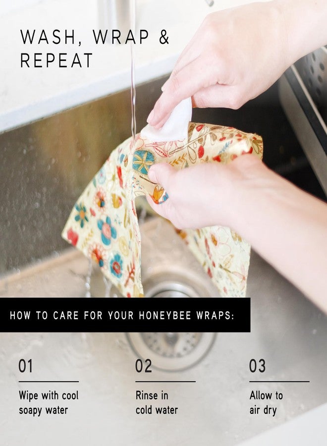 HONEYBEE WRAP Honeybee Beeswax Wraps - Kitchen Starter Pack - Certified Organic Cotton Beeswax Wrap - Reusable Beeswax Wraps for Food - Plastic Wrap & Sandwich Bags Alternative - 3 Pack - Small, Medium & Large - Image 5