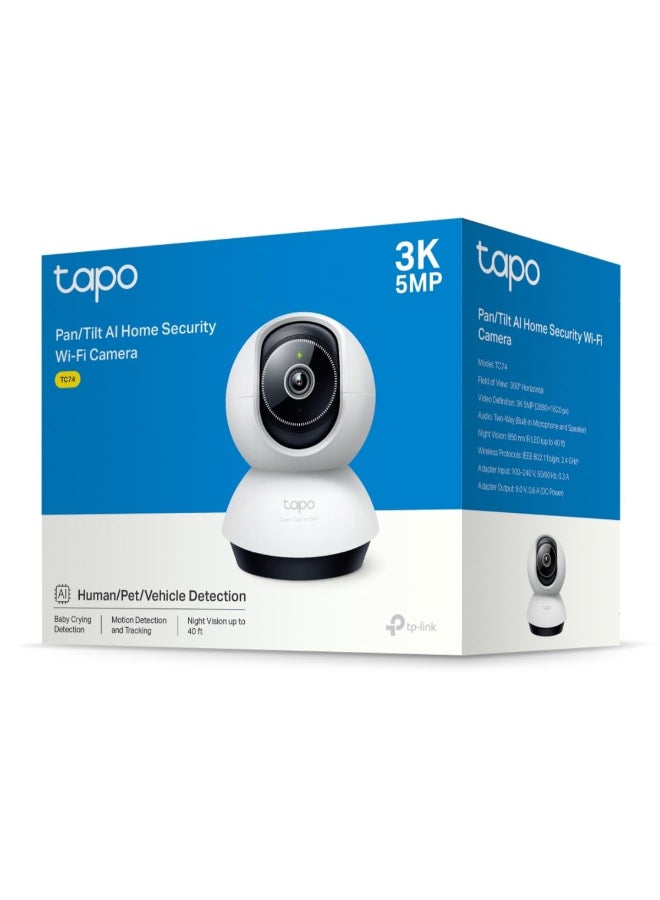 tapo Renewed - TC74 3K 5MP Pan/Tilt AI Home Security Wi-Fi Camera with Night Vision and Two-Way Audio - Image 2