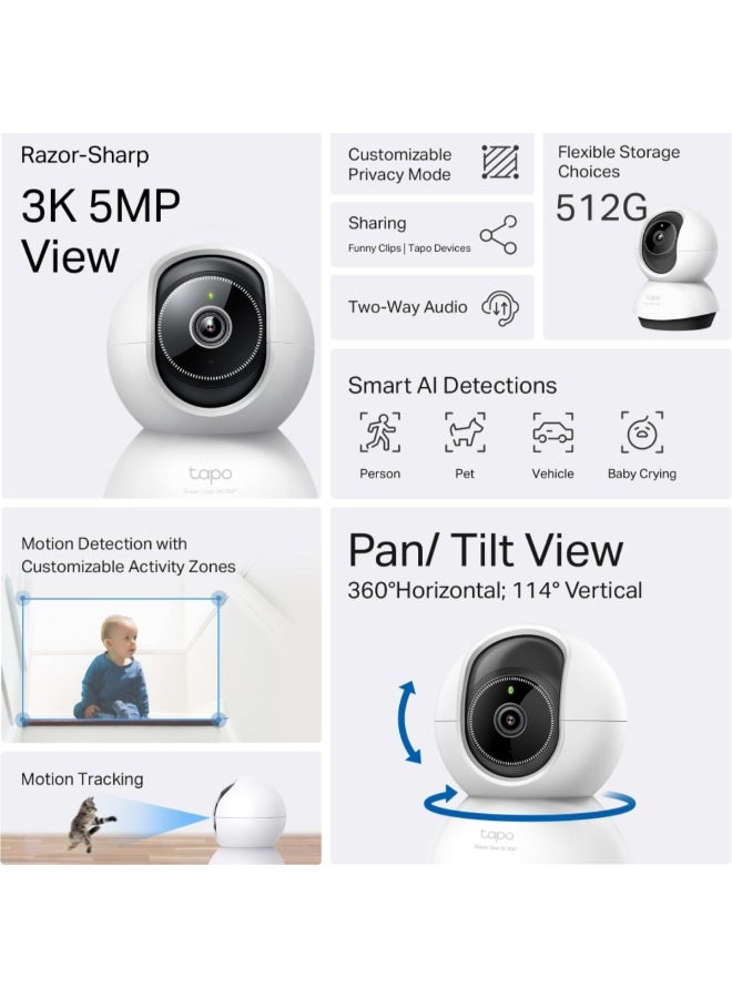 tapo Renewed - TC74 3K 5MP Pan/Tilt AI Home Security Wi-Fi Camera with Night Vision and Two-Way Audio - Image 3