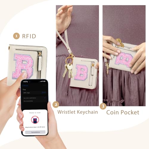 COSHAYSOO محفظة RFID صغيرة مخصصة للأمهات والممرضات والمعلمات والمدربين هدايا يوم التقدير عيد الميلاد هدايا عيد الهالوين محفظة قابلة للطي مع سحاب حرف Z لون كريمي B - Image 2