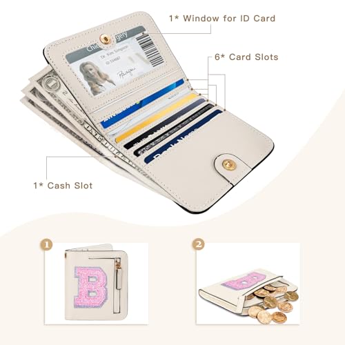 COSHAYSOO محفظة RFID صغيرة مخصصة للأمهات والممرضات والمعلمات والمدربين هدايا يوم التقدير عيد الميلاد هدايا عيد الهالوين محفظة قابلة للطي مع سحاب حرف Z لون كريمي B - Image 4