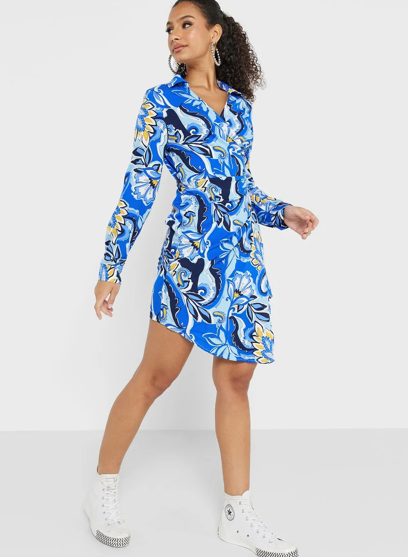 Ginger Printed Wrap Mini Dress