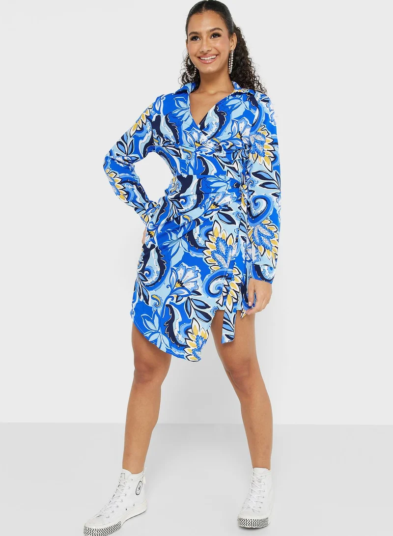 Ginger Printed Wrap Mini Dress