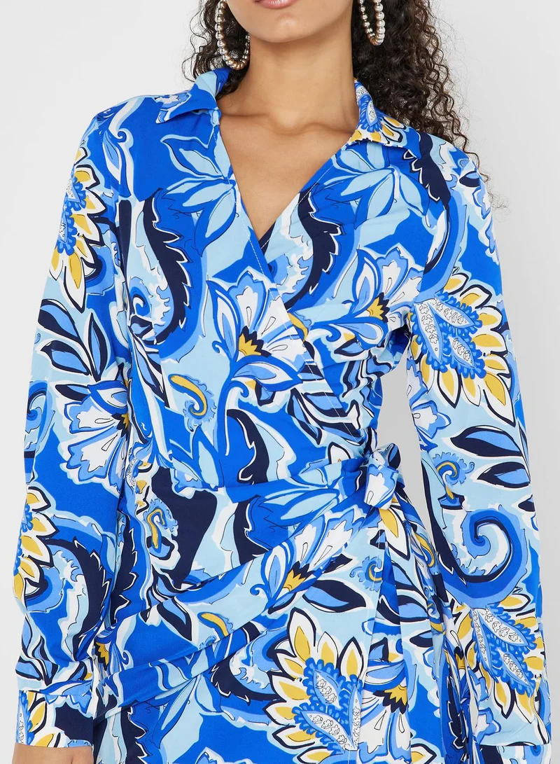 Ginger Printed Wrap Mini Dress