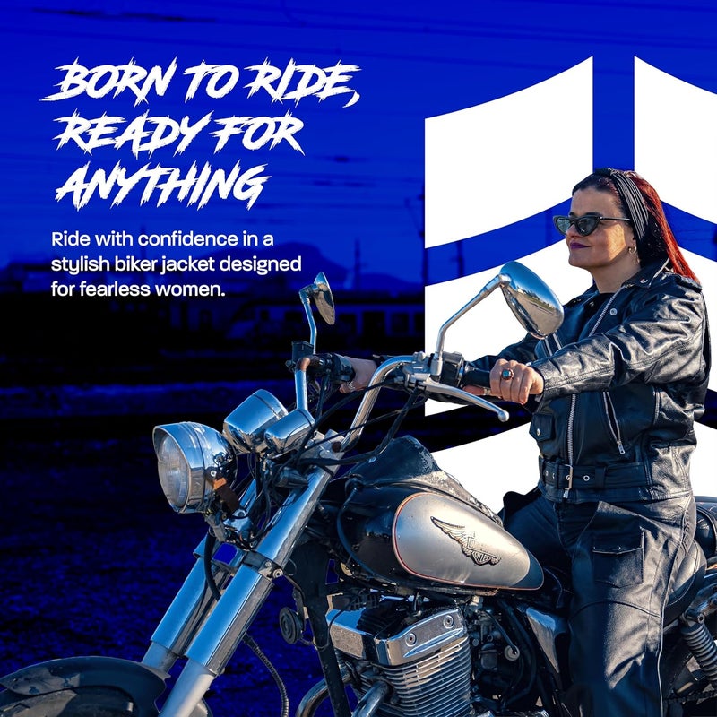 HWK Brando Leather Motorcycle Jacket for Women - Genuine Black Leather with Thermal Lining - Image 5