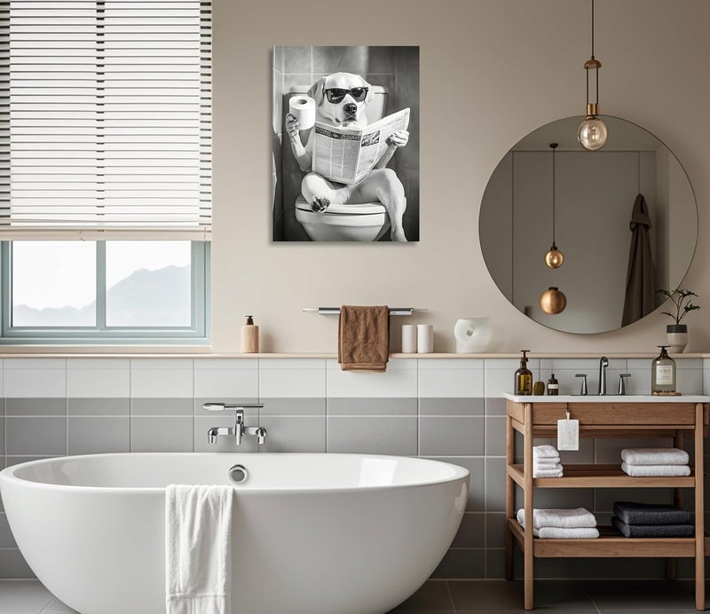 OWNANRTHM Funny Dog on Toilet Canvas Wall Art - Image 5