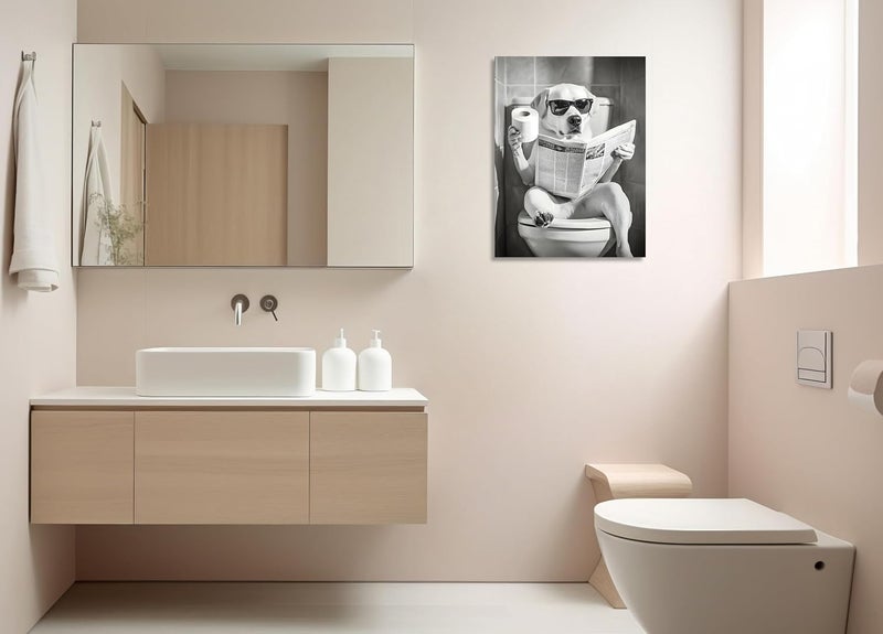 OWNANRTHM Funny Dog on Toilet Canvas Wall Art - Image 3