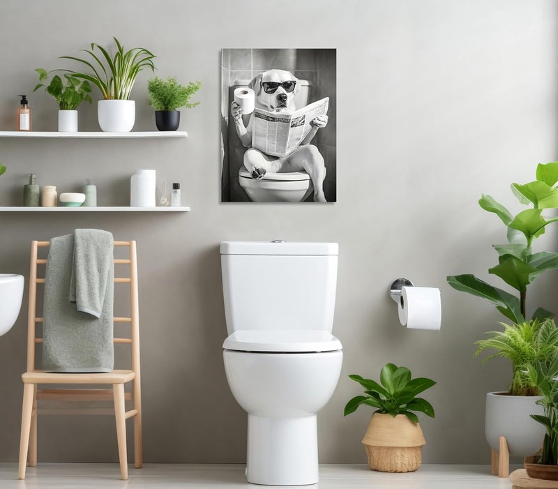 OWNANRTHM Funny Dog on Toilet Canvas Wall Art - Image 4