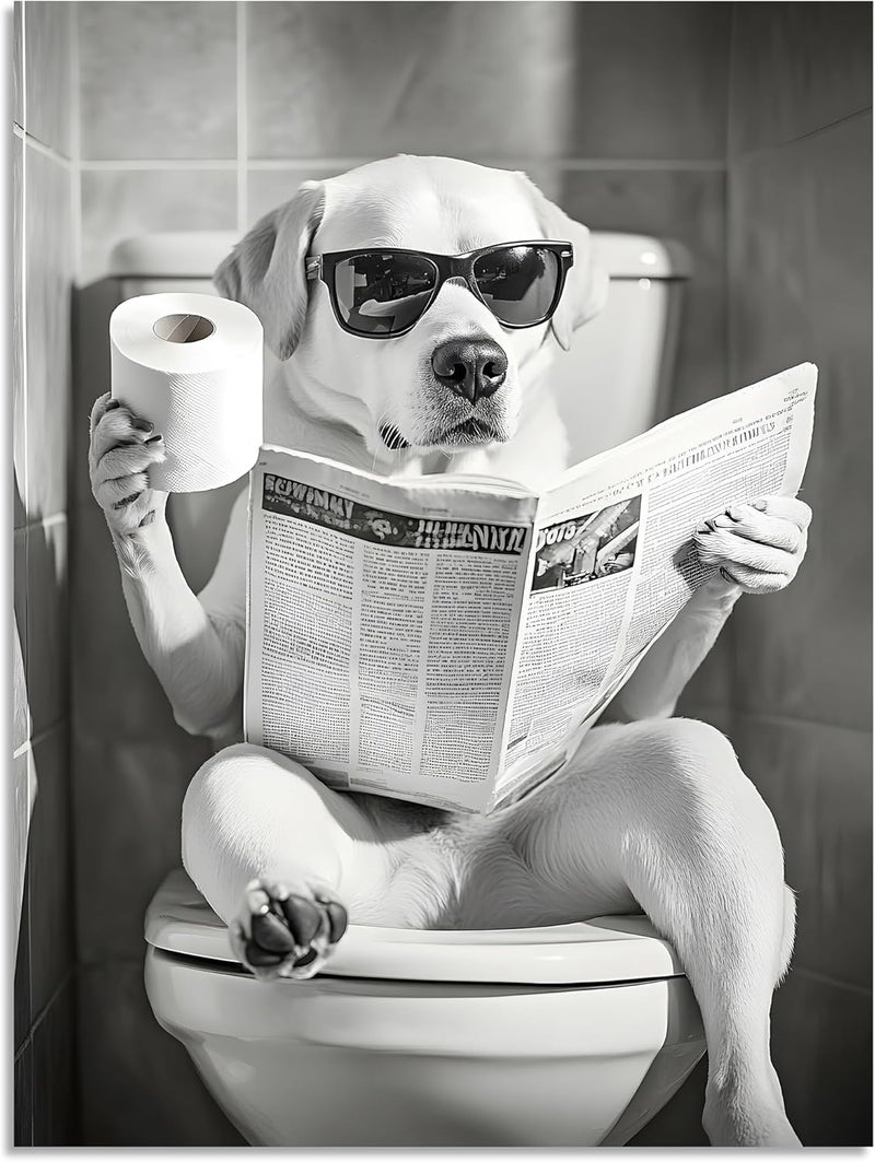 OWNANRTHM Funny Dog on Toilet Canvas Wall Art - Image 2