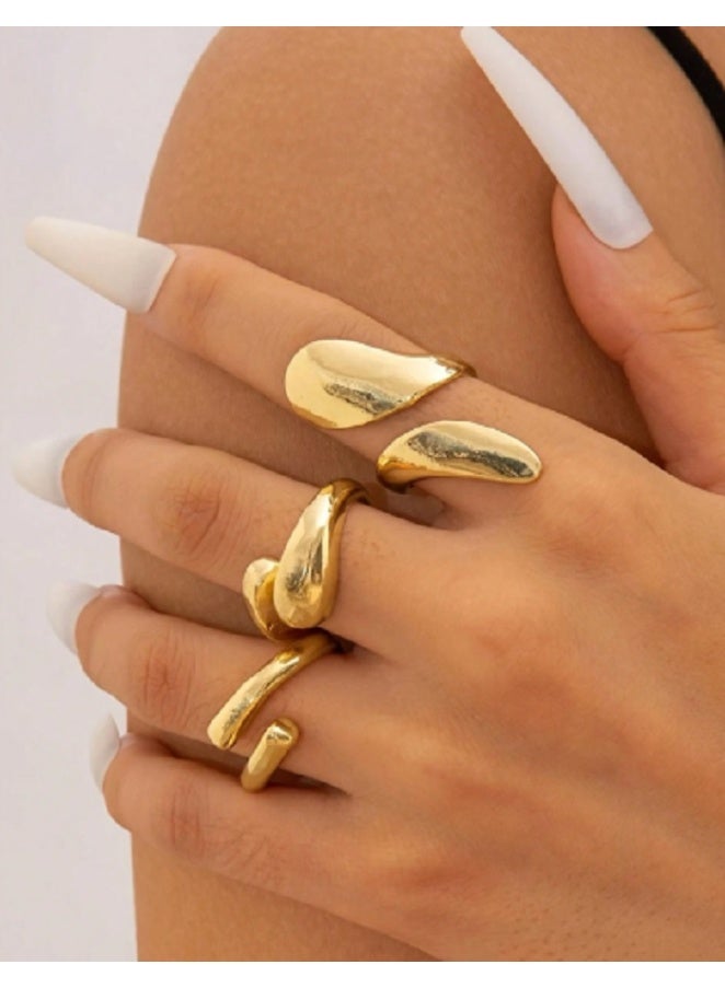 Shein 3pcs Fashionable Asymmetrical Geometric Smooth Open Rings, Suitable For Women's Daily Wear - Image 1
