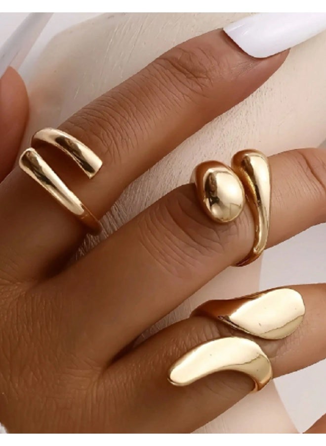 Shein 3pcs Fashionable Asymmetrical Geometric Smooth Open Rings, Suitable For Women's Daily Wear - Image 2