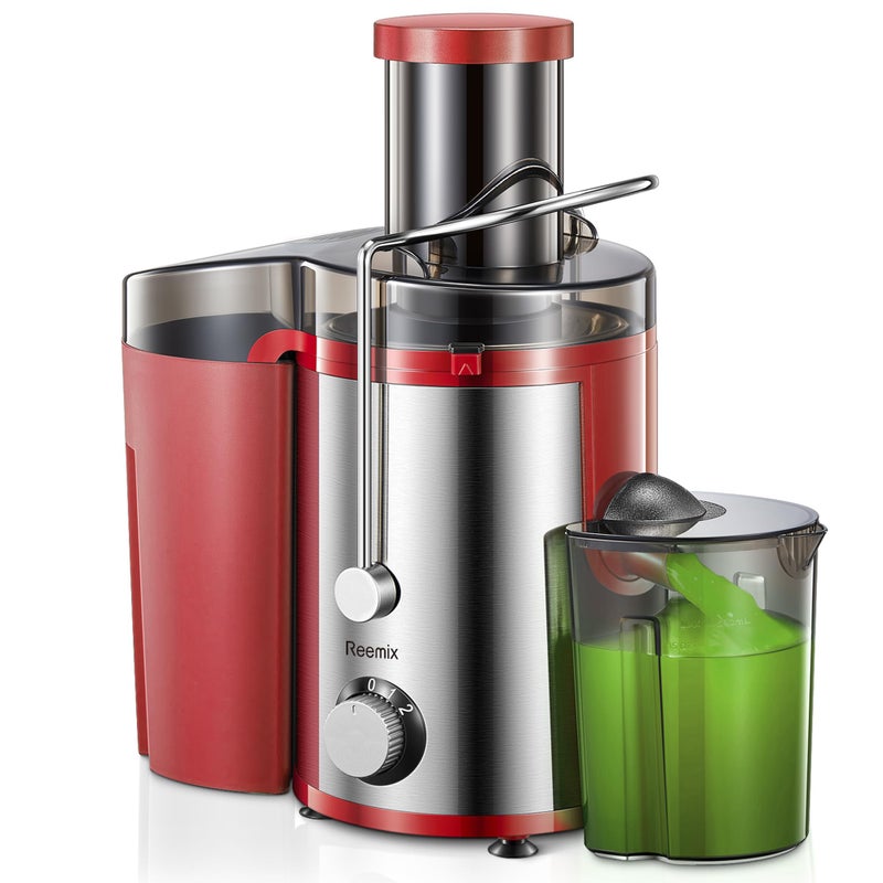 عصارة ريميكس آلة عصارة مركزية للفواكه والخضروات كاملة 3 بوصة فم واسع عصارة مستخرج مع 2 سرعات فرشاة مرفقة سهلة التنظيف حمراء 800 واط