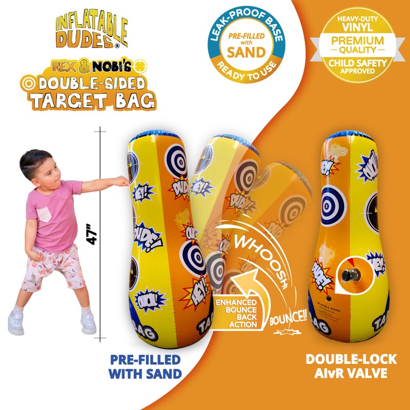 INFLATABLE DUDES Target Bag - Double-Sided - Ninja Dinosaur 47 Inches - Kids Punching Bag | Already Filled with Sand| Bop Bag | Inflatable Bopper | Boxing | Punching Bag for Kids- (Rex and Nobi) - Image 3