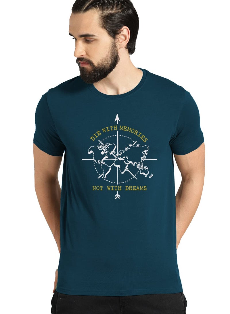 ADRO Die with Memories Not with Dreams Mens Cotton Printed T-Shirt (R21-M-DIE-SB_Teal_2XL) - Image 2