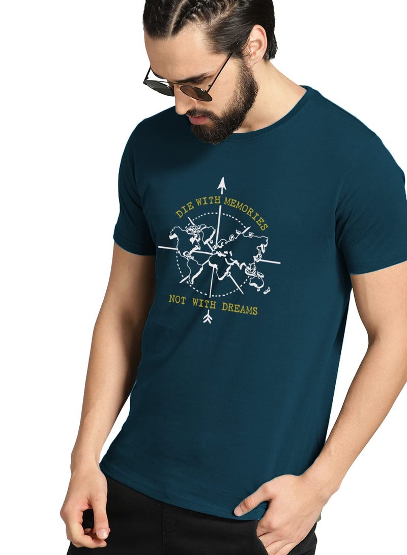ADRO Die with Memories Not with Dreams Mens Cotton Printed T-Shirt (R21-M-DIE-SB_Teal_2XL) - Image 4