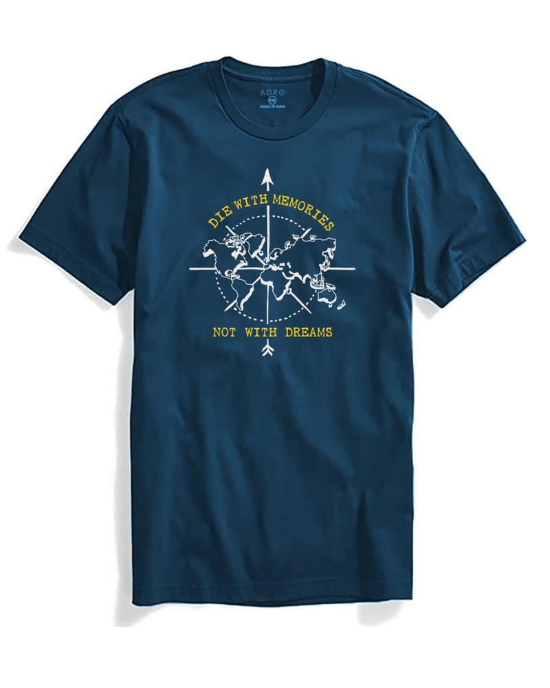 ADRO Die with Memories Not with Dreams Mens Cotton Printed T-Shirt (R21-M-DIE-SB_Teal_2XL) - Image 1