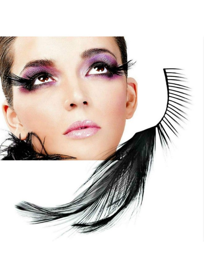 Dorisue Halloween Feather Eyelashes Witch Makeup Cat Eyes Black Tail Lashes Extension Wedding Show Halloween Cosplay Wedding False Lashes Drama Theatre Model Handmade Luxury Fashion Fake Lashes - Image 3