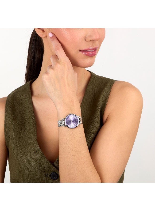 B&G Women's Purple Round Analog Dial with Silver Stainless Steel Band Watch - 32mm - R3853252561 - Image 5