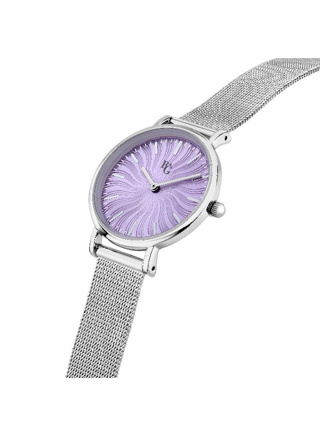 B&G Women's Purple Round Analog Dial with Silver Stainless Steel Band Watch - 32mm - R3853252561 - Image 2
