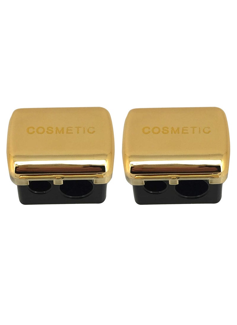 JOSALINAS Dual Makeup Sharpener (2 pack) for Cosmetic Eyebrow Eyeliner Pencil, Golden 