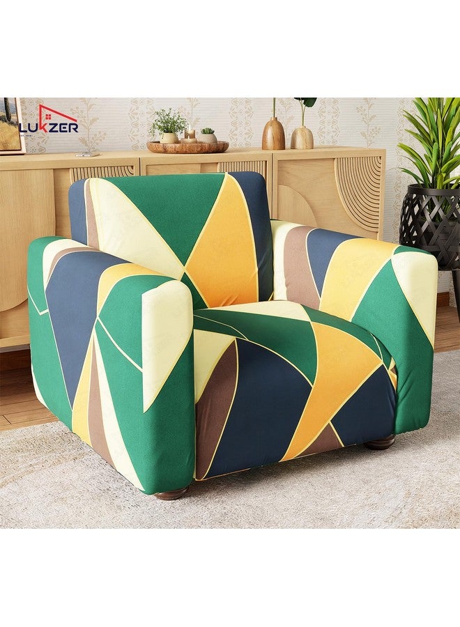 Lukzer 1 Seater Geometric Universal Sofa Cover | 360° Fully Covered Anti-Slip Washable Couch Cover Protecter | 140 GSM Stretch Fit Polyester + Spandex Slipcover (90-140cm/SC-036-01) - Image 4