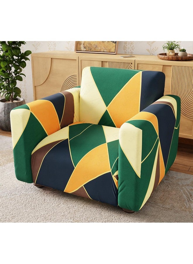 Lukzer 1 Seater Geometric Universal Sofa Cover | 360° Fully Covered Anti-Slip Washable Couch Cover Protecter | 140 GSM Stretch Fit Polyester + Spandex Slipcover (90-140cm/SC-036-01) - Image 1