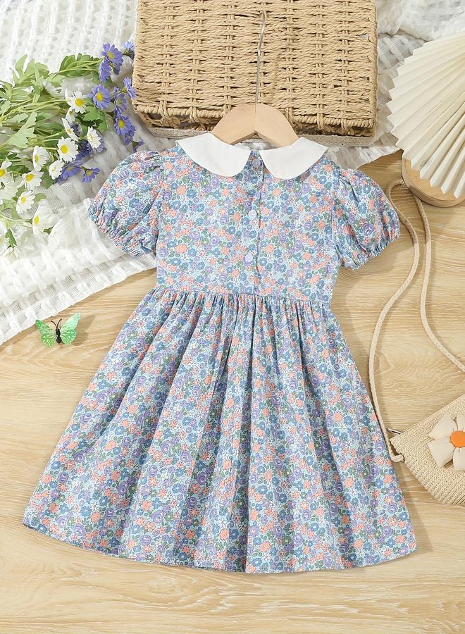 Take Two Girls Blue Floral A-Line Dress - Image 2